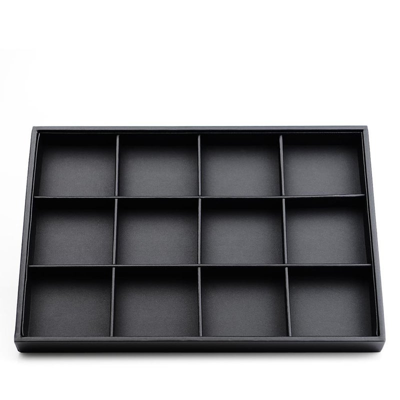 Oirlv Black Leather Jewelry Display Tray 12 Grid Jewelry Drawer Organizer Bracelet Bangle Organizer Independent Storage - Image 1